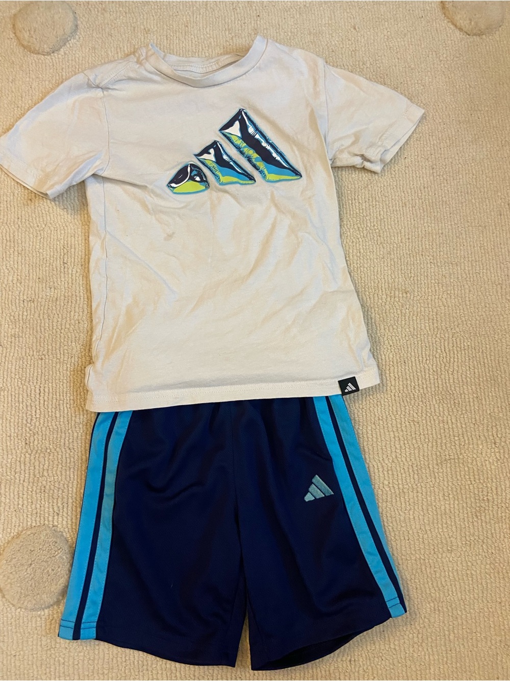 adidas White Tee with Navy and Lime Graphic Accents